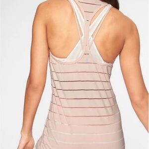 Athleta Stripe Mesh High Neck Chi Tank in Coral Size Medium